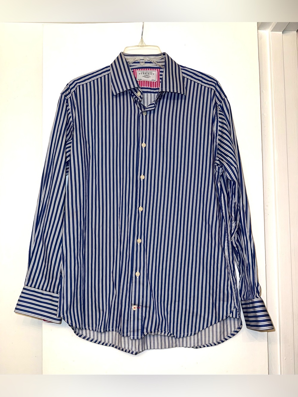 Charles Tyrwhitt blue/white striped long sleeve button up, Size L